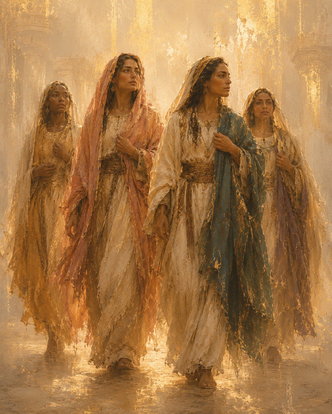 The Barefoot Nuns — women of the early Church walking in golden light